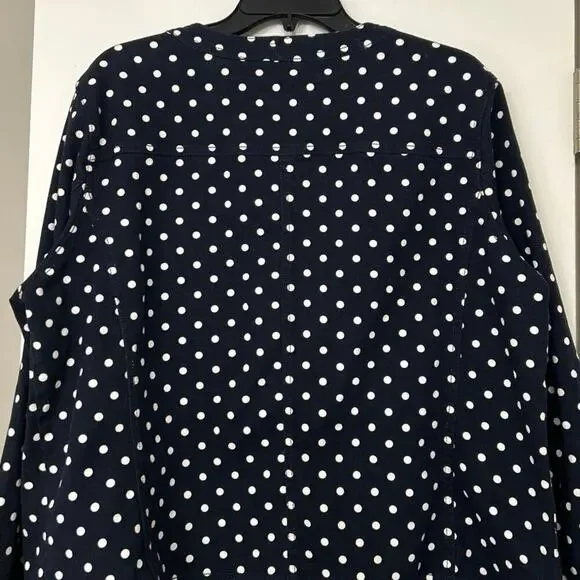 Chaps Navy Blue White Polka Dot Flat Collar Cotton Stretch Denim Jacket Size 2X - Picture 9 of 12